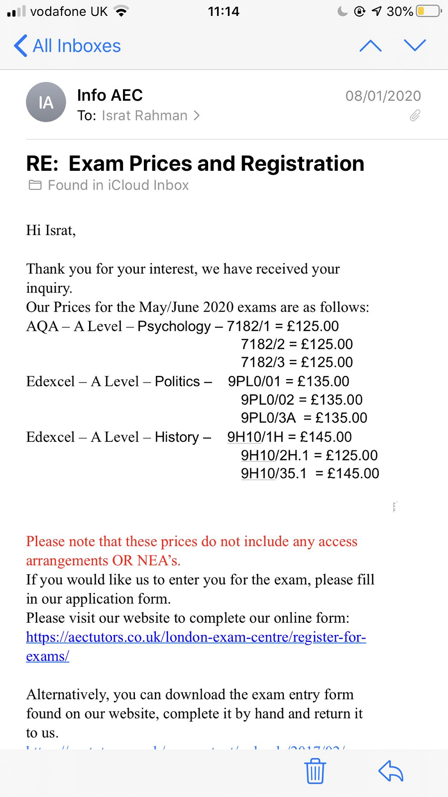 A Level Prices